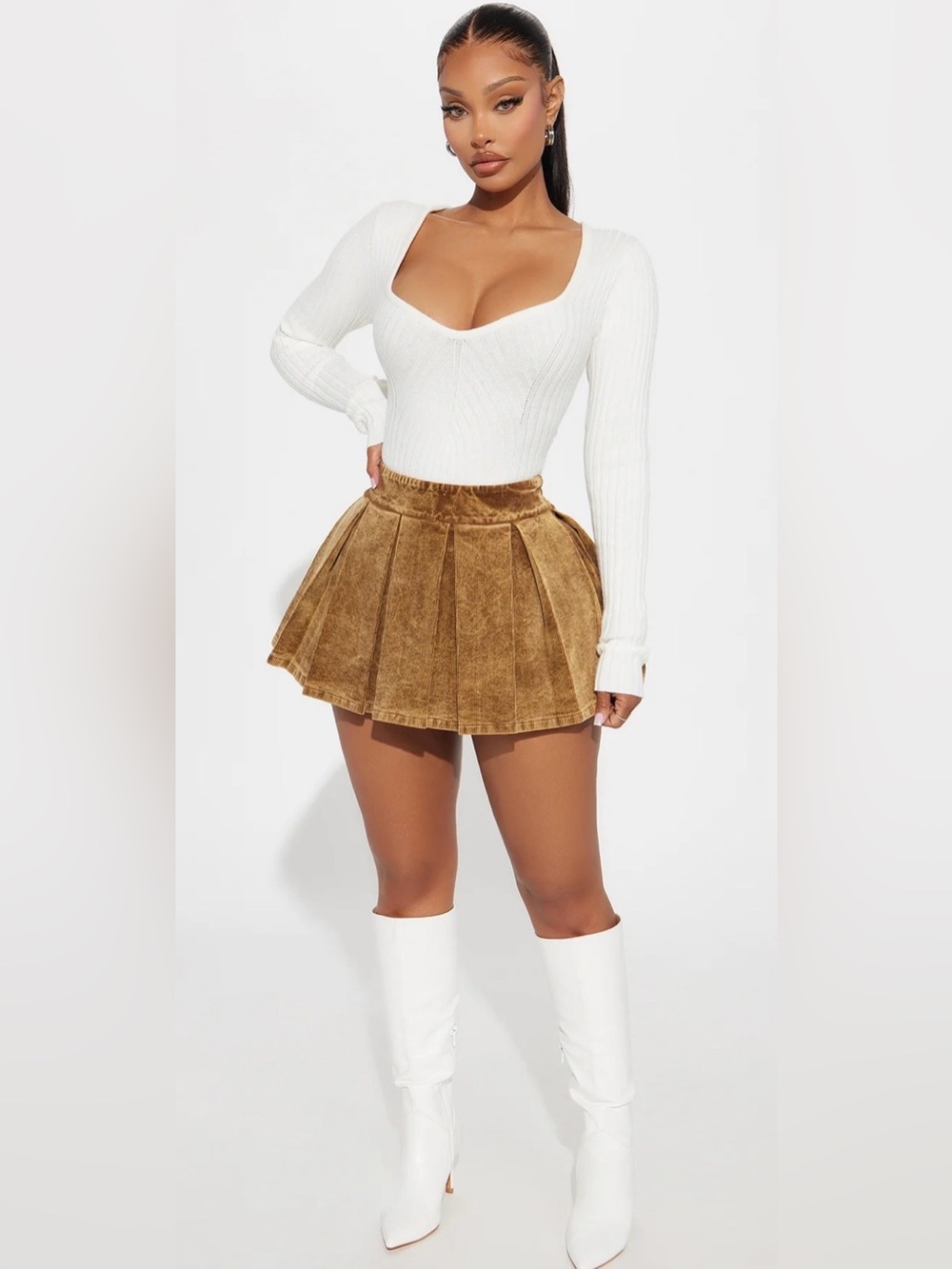 Jamie Pleated Corduroy Skort-Khaki